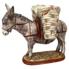 French Majolica Donkey with Basket Circa 1930