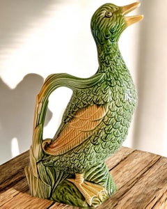 French Majolica Duck Pitcher Keller et Guerin Saint Clement ci. 1900s.