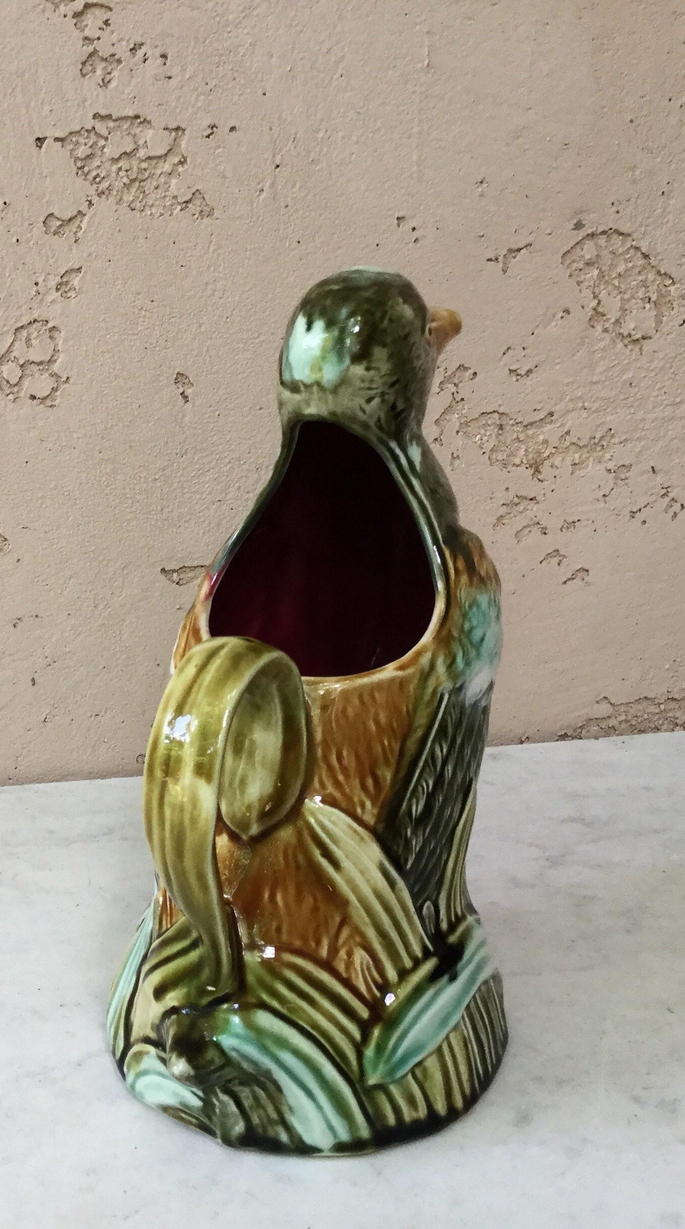 Country French Majolica Duck Pitcher Onnaing, circa 1890