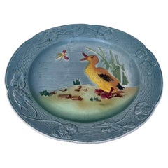 French Majolica Duckling Plate Keller & Guerin Saint Clement, Circa 1900