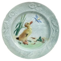 Vintage French Majolica Duckling Plate Keller & Guerin Saint Clement, Circa 1900