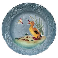 French Majolica Duckling Plate Keller & Guerin Saint Clement, Circa 1900