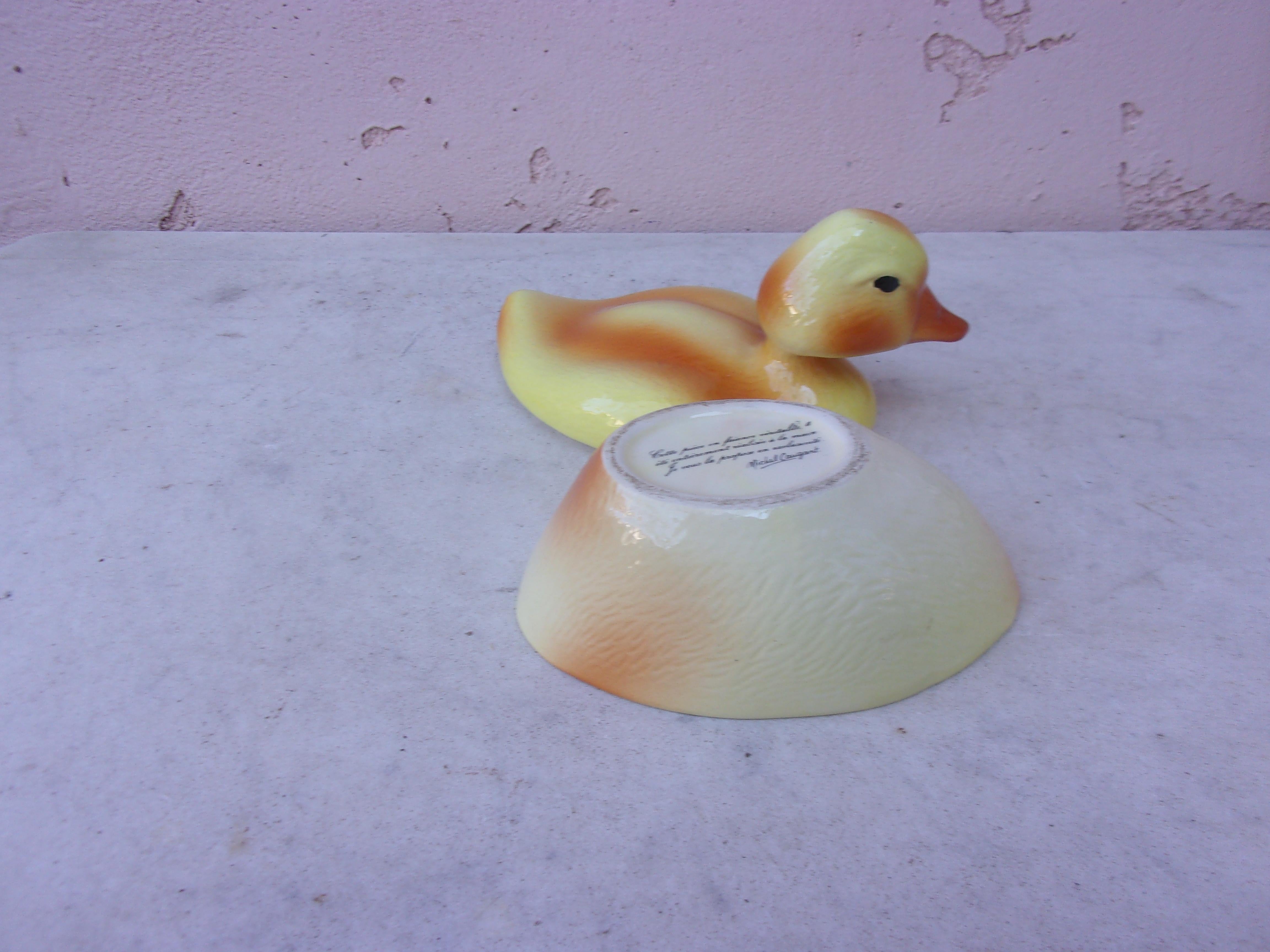 Ceramic French Majolica Duckling Tureen Caugant circa 1950 For Sale