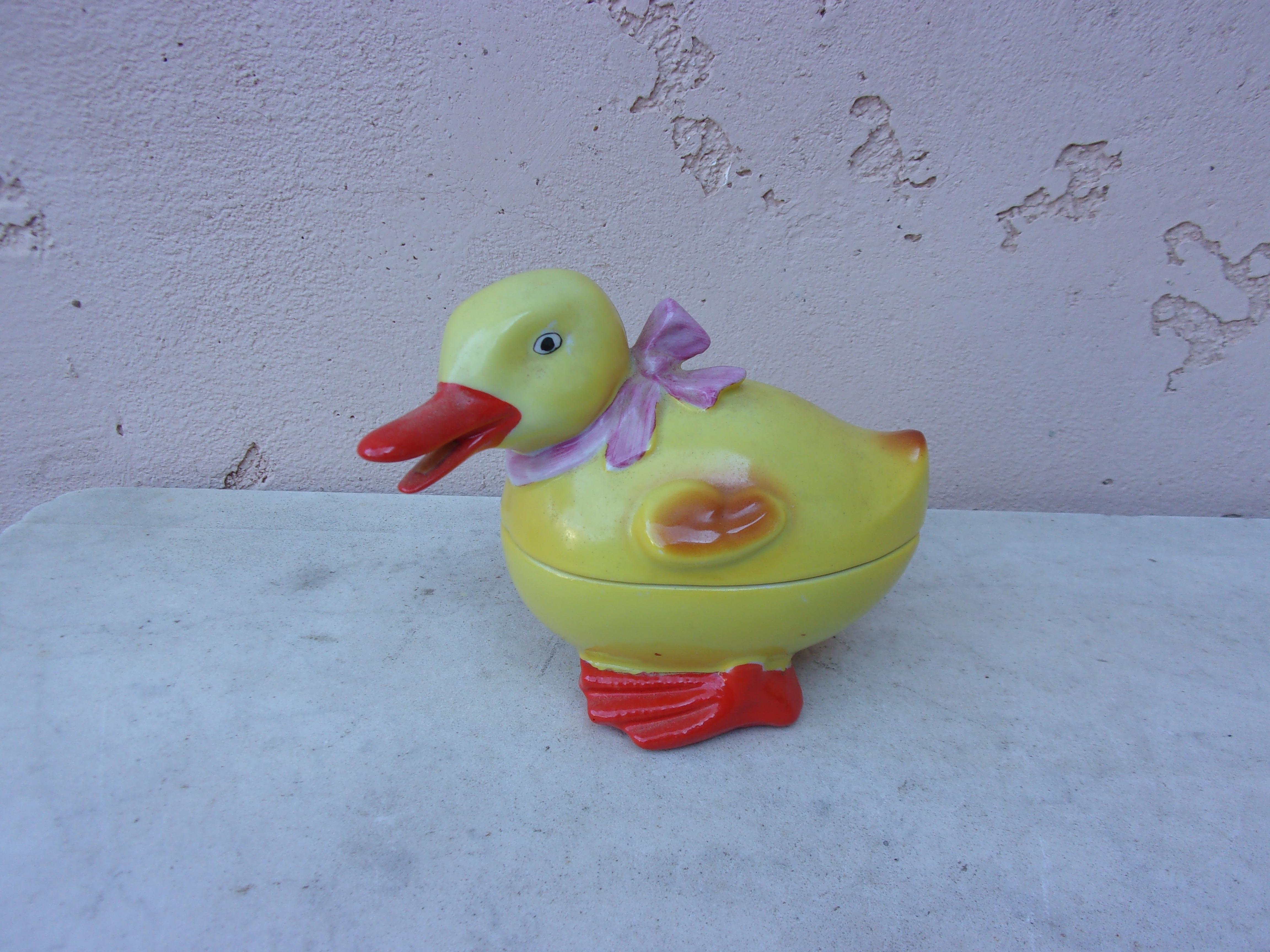 French Majolica Duckling Tureen Caugant circa 1950 For Sale 1
