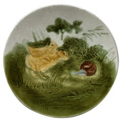 French Majolica Ducklings with Snail Plate Sarreguemines, circa 1890