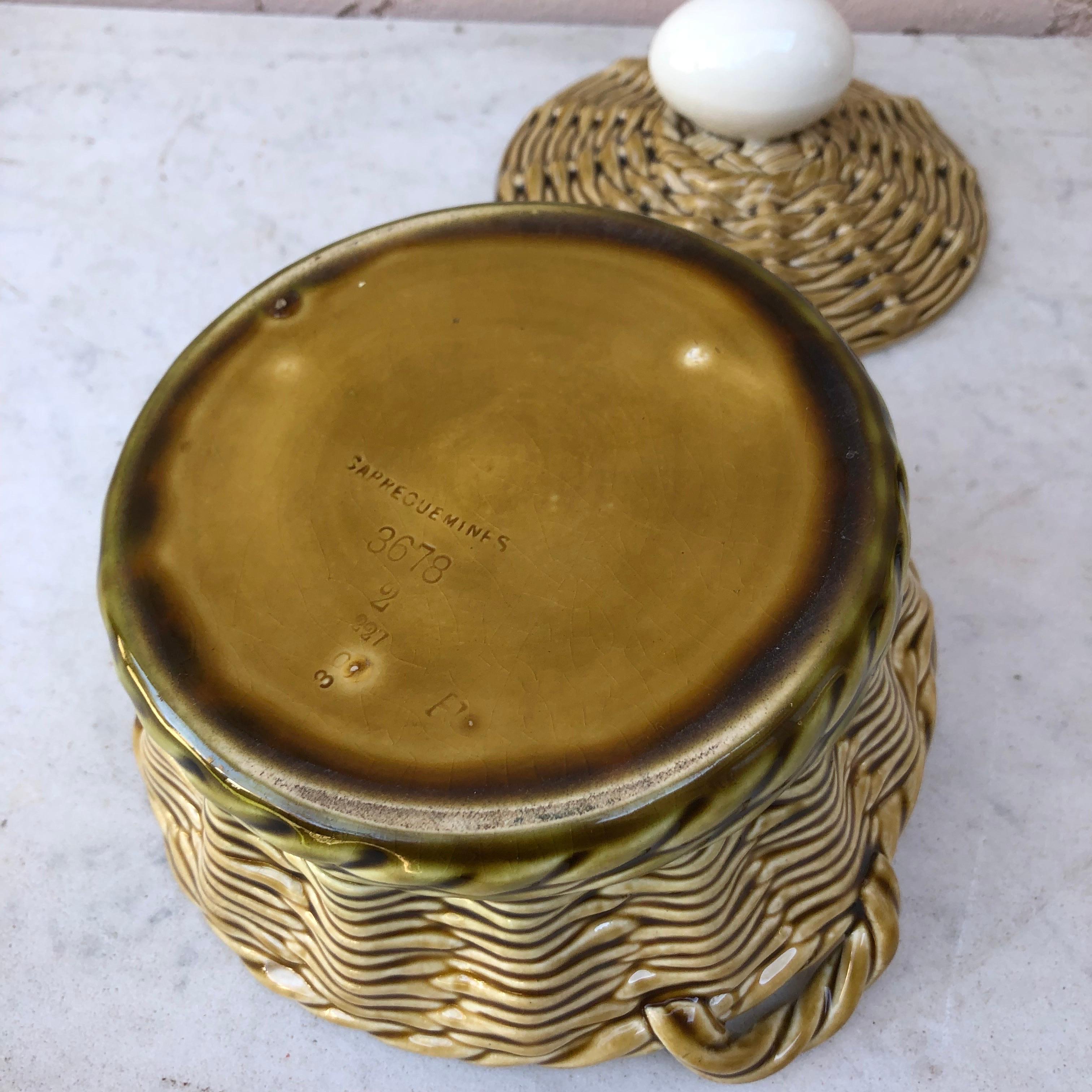 Ceramic French Majolica Egg Basket Sarreguemines, Circa 1900