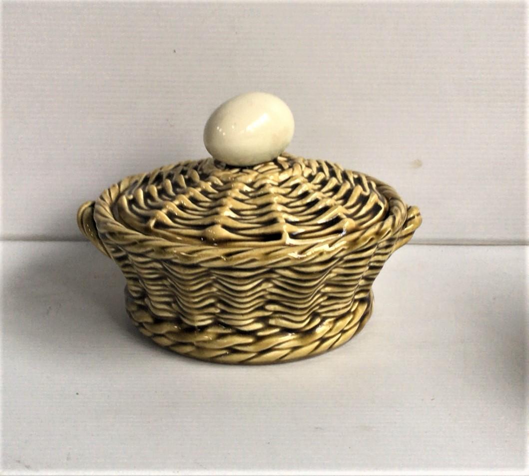 French Majolica egg basket signed Sarreguemines, circa 1920.