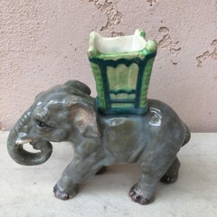 French Majolica Elephant Delphin Massier, circa 1890