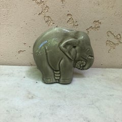 French Majolica Elephant Money Bank Saint Clement, Circa 1930