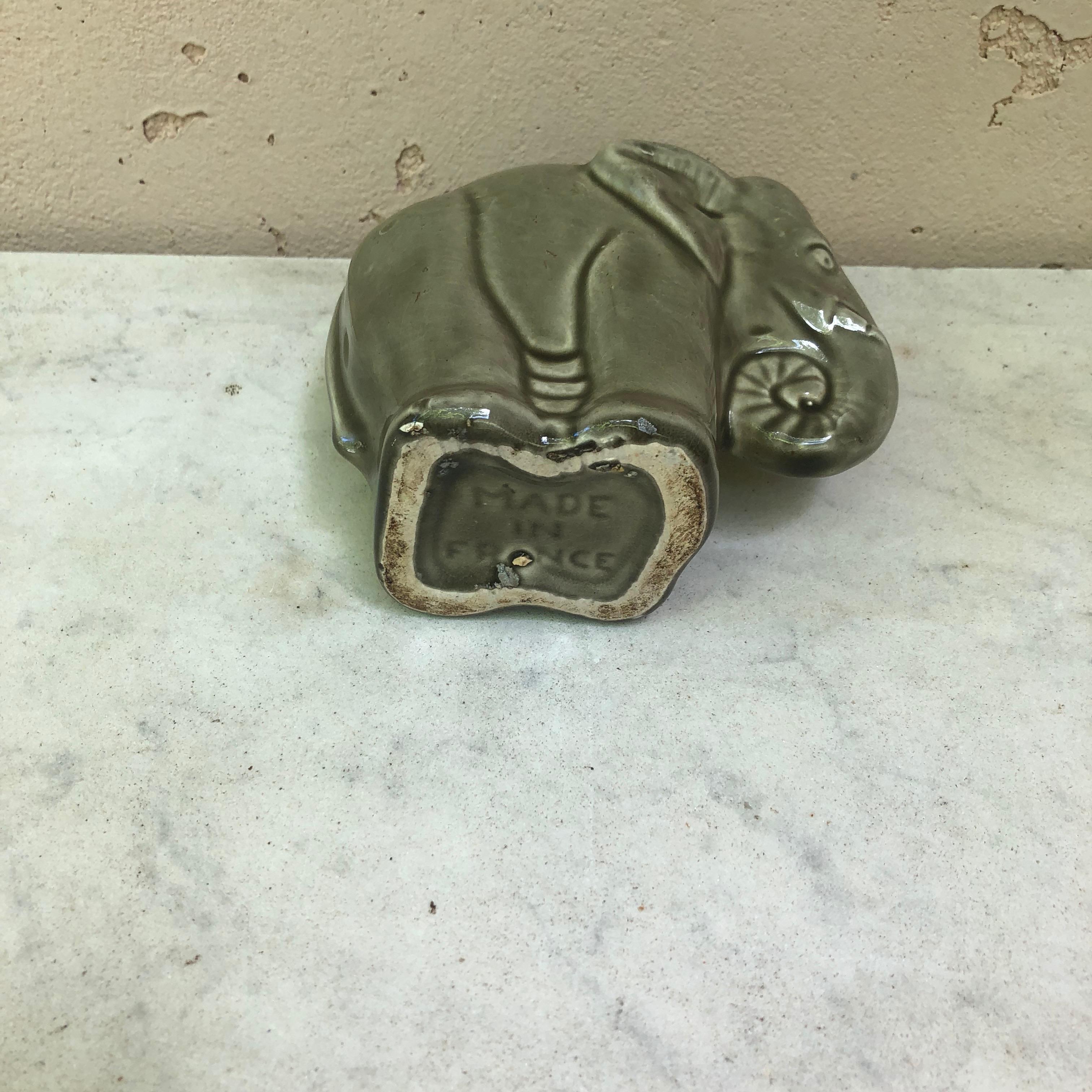 Mid-20th Century French Majolica Elephant Money Bank Saint Clement, Circa 1930 For Sale
