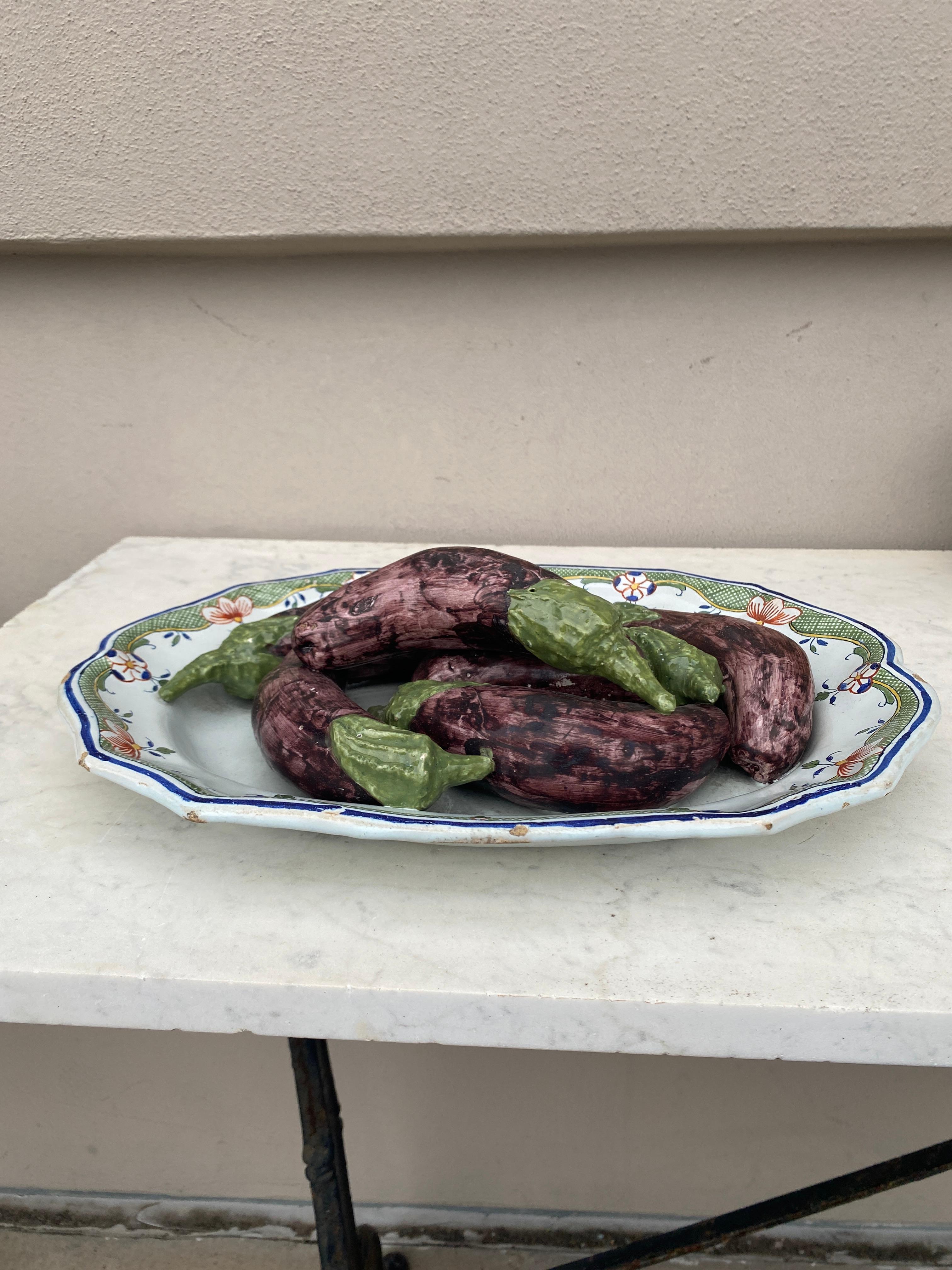 Ceramic French Majolica Faience Trompe L'oeil Eggplant Platter Circa 1900 For Sale