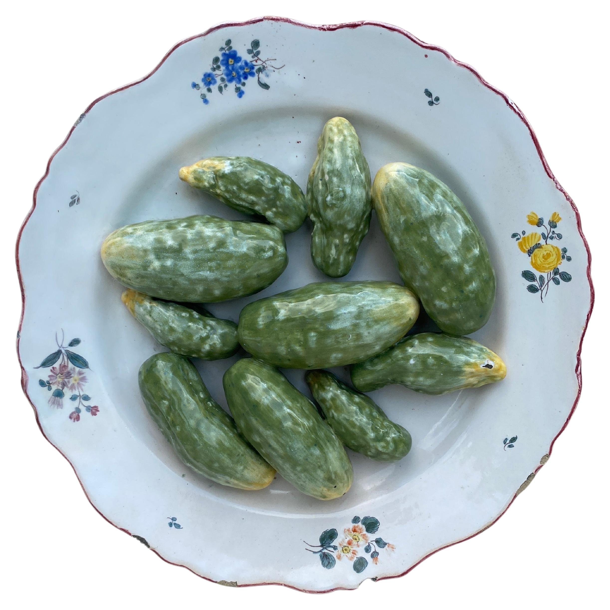 French Majolica Faience Trompe L'oeil Pickles Plate, circa 1900