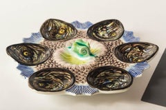 French Majolica Fish Head Oyster Plate, Late 19th Century