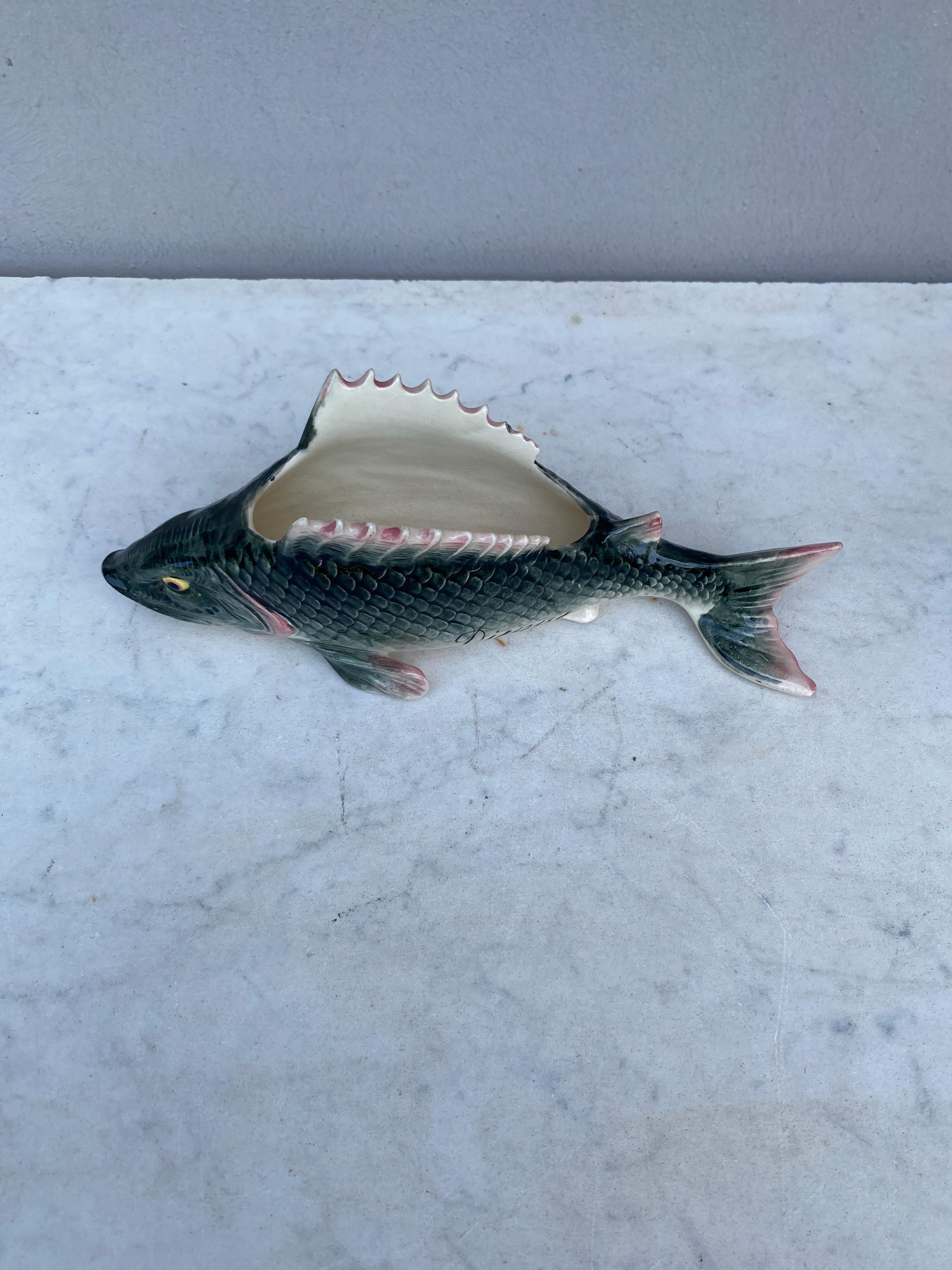 Ceramic French Majolica Fish Jardiniere Fives Lille Circa 1900 For Sale