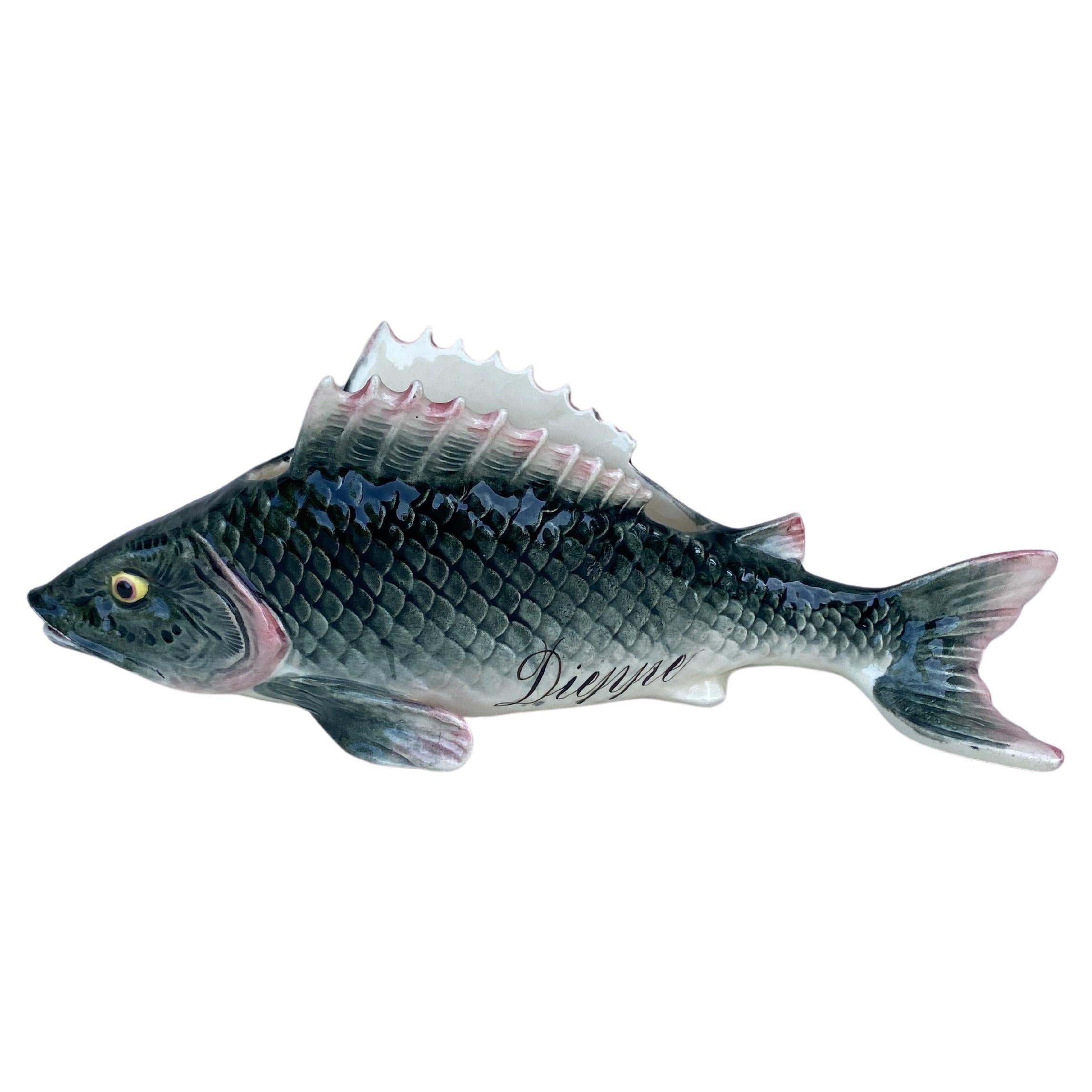French Majolica Fish Jardiniere Fives Lille Circa 1900 For Sale