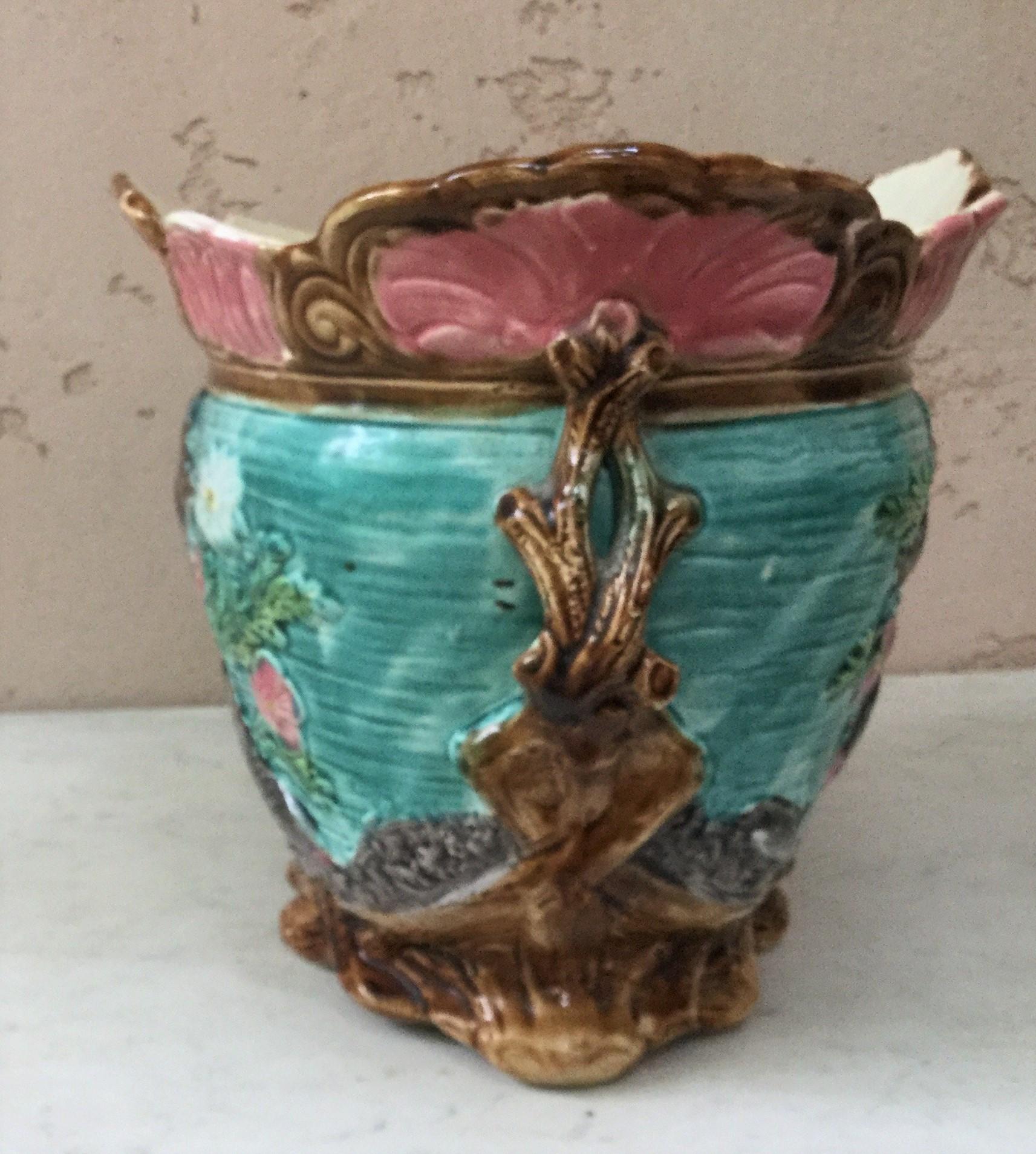 Rustic French Majolica Fish Jardinière Onnaing, circa 1890 For Sale