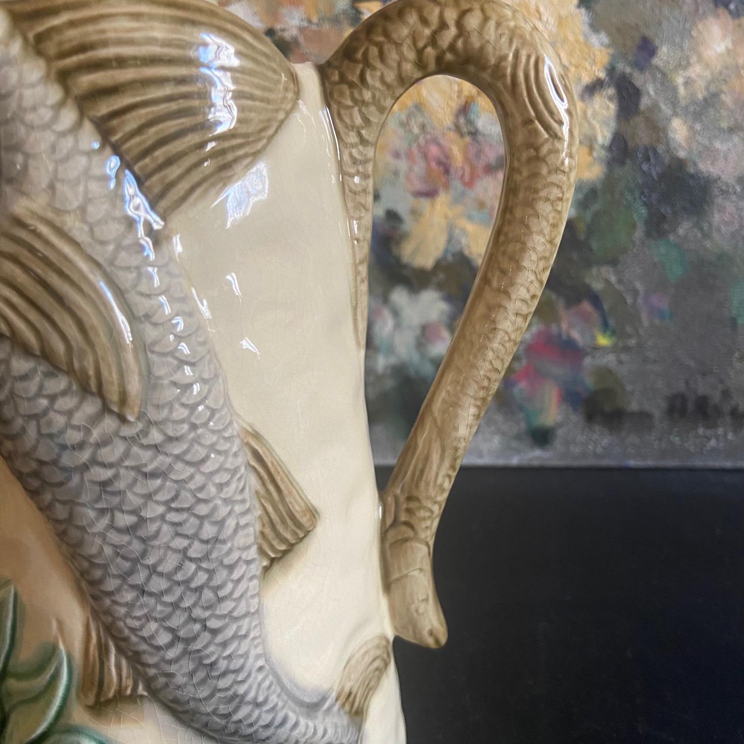 Mid-20th Century French Majolica Fish Pitcher, 1930s For Sale