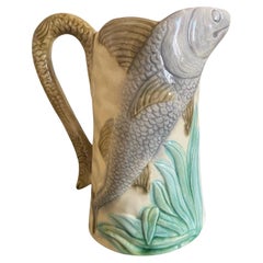 Vintage French Majolica Fish Pitcher, 1930s