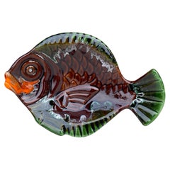 French Majolica Fish Platter Vallauris, Circa 1950