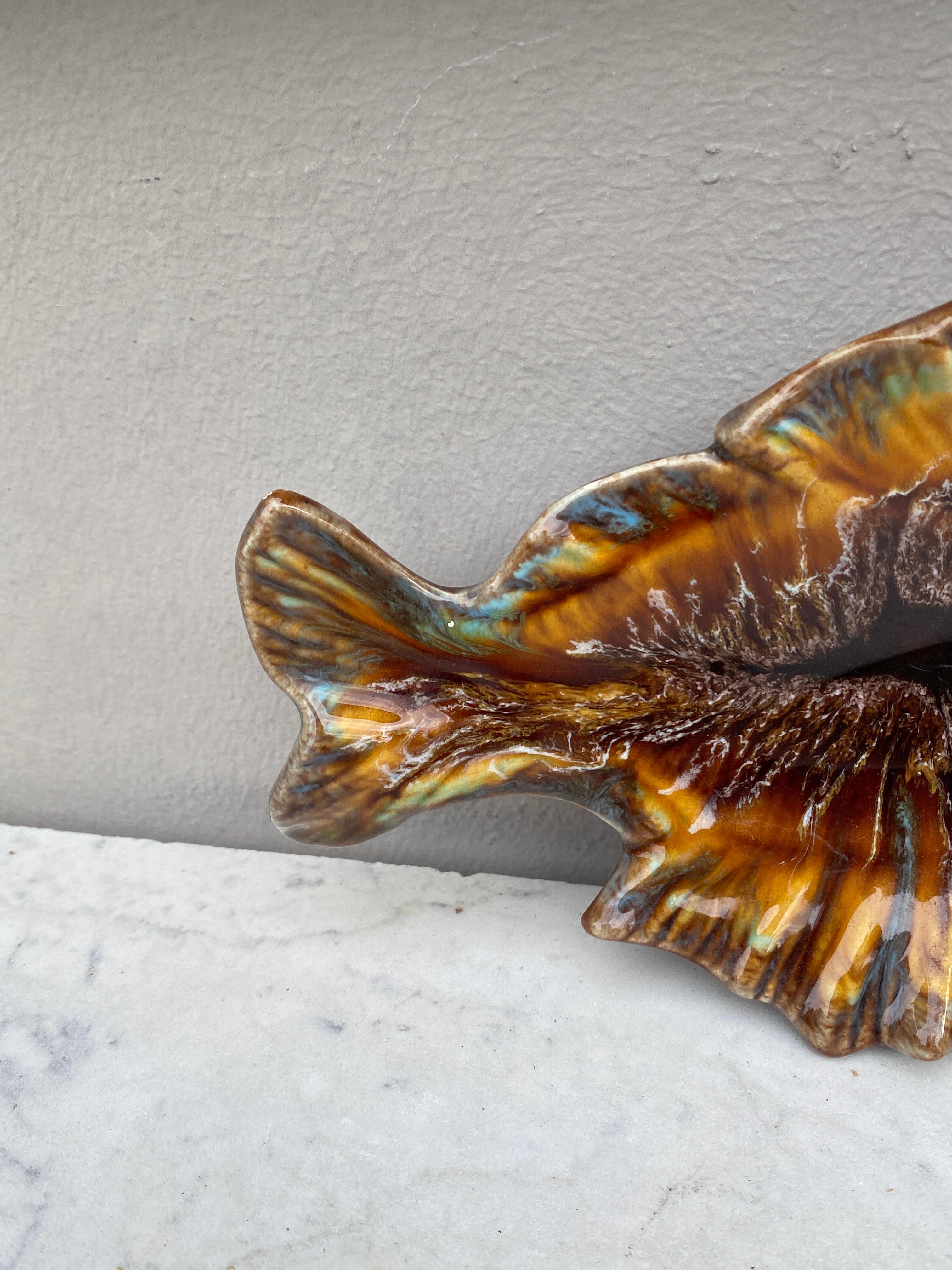 Mid-Century Modern French Majolica Fish Platter Vallauris, Circa 1950 For Sale