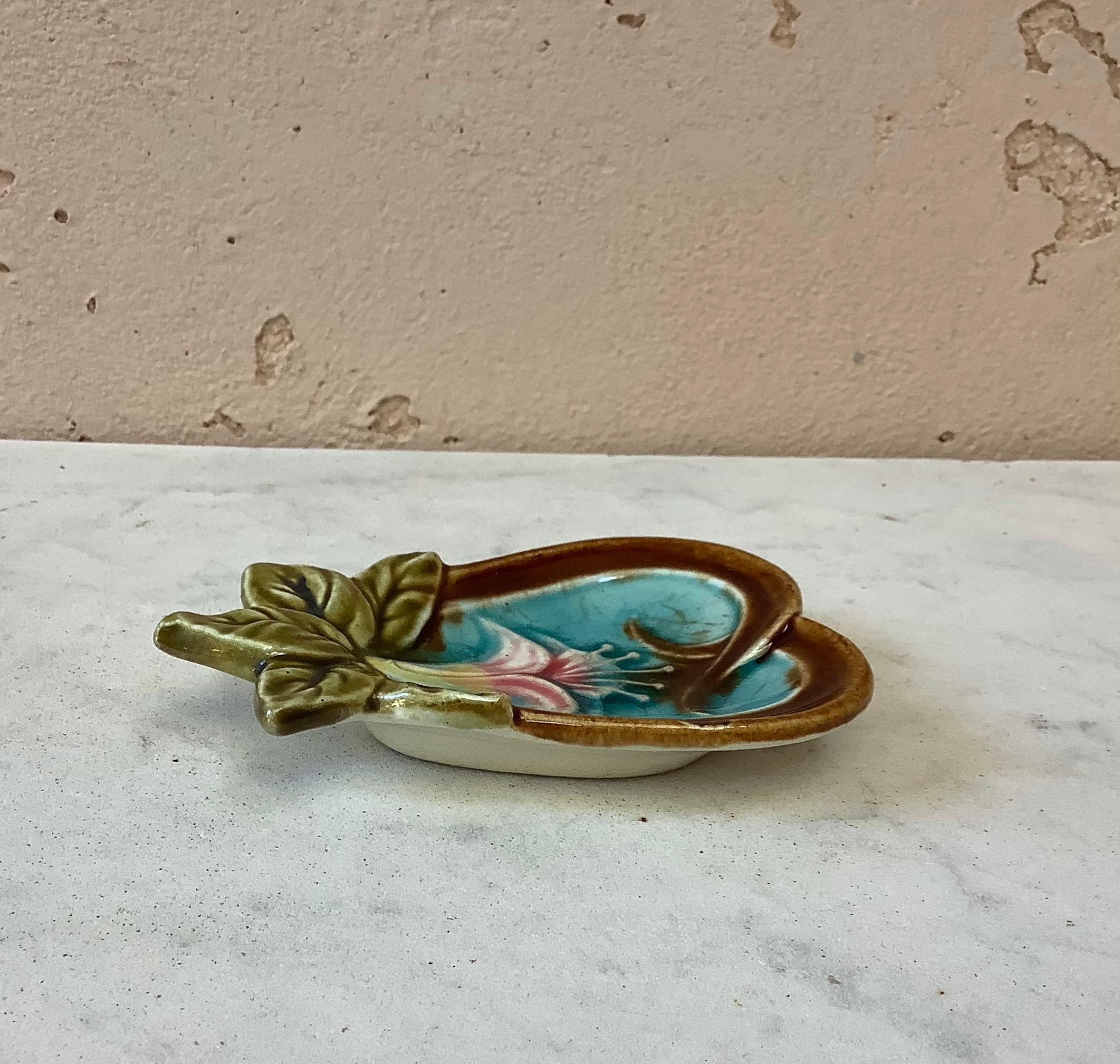 Victorian French Majolica Flower Butter Pat, circa 1880