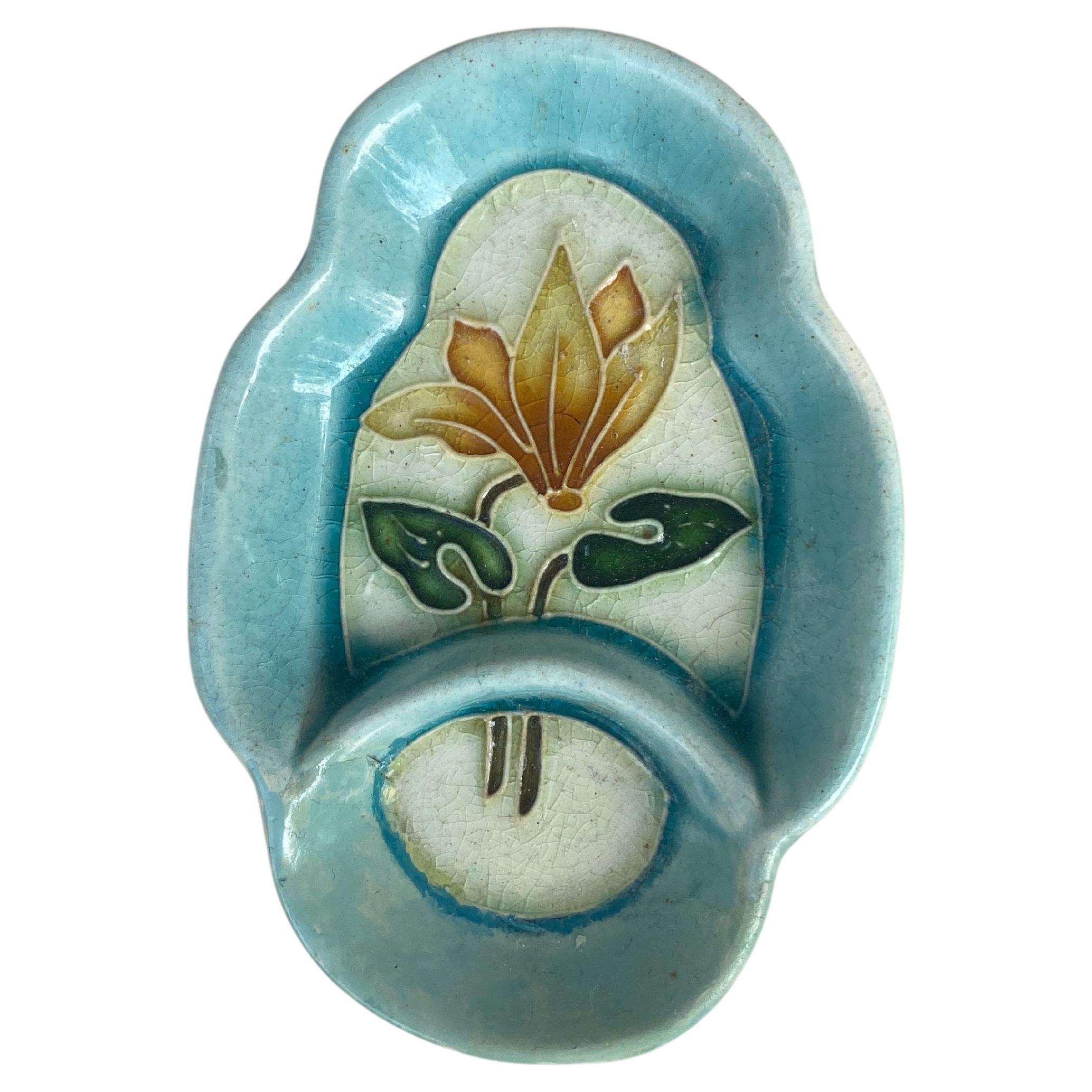 French Majolica Flower Butter Pat, circa 1880