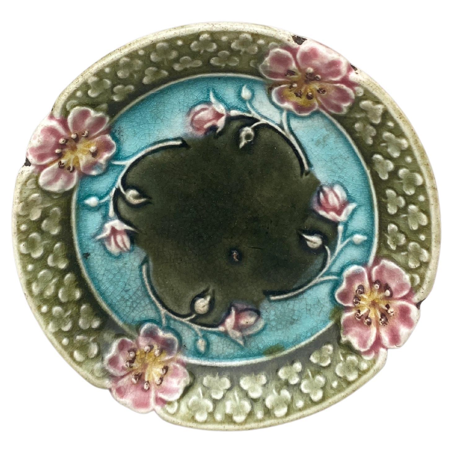 French Majolica Flower Butter Pat, circa 1900 For Sale