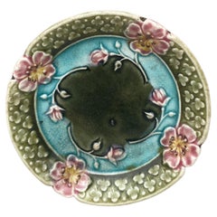 French Majolica Flower Butter Pat, circa 1900