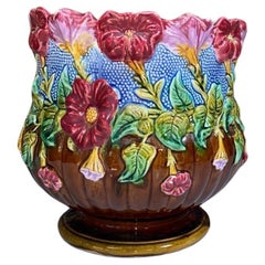 French Majolica Flowers Cache pot Orchies circa 1890