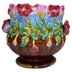 Antique French Majolica Flowers Cache pot Orchies circa 1890