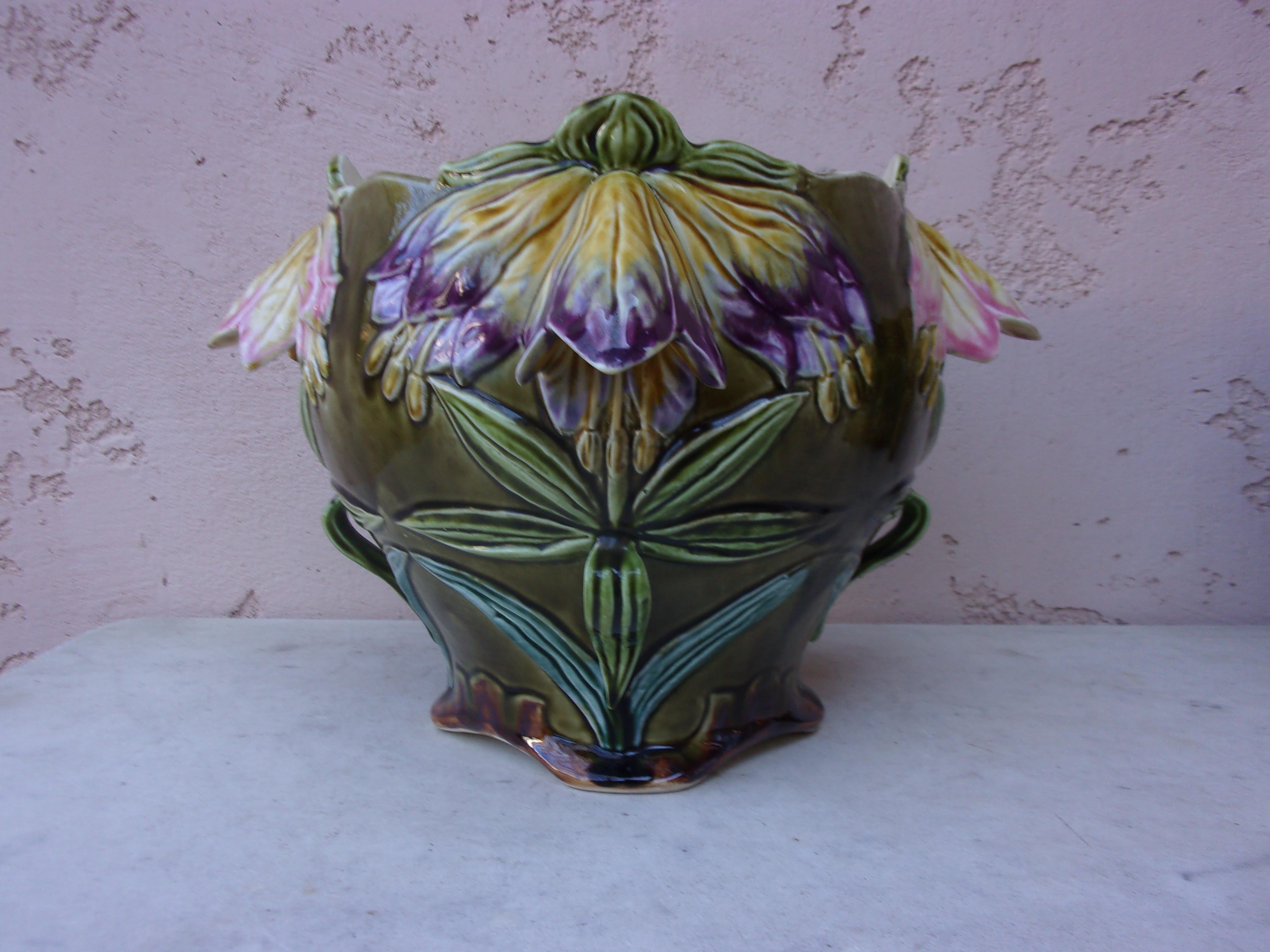 Late 19th Century French Majolica Flowers Jardiniere Fives Lille Circa 1890
