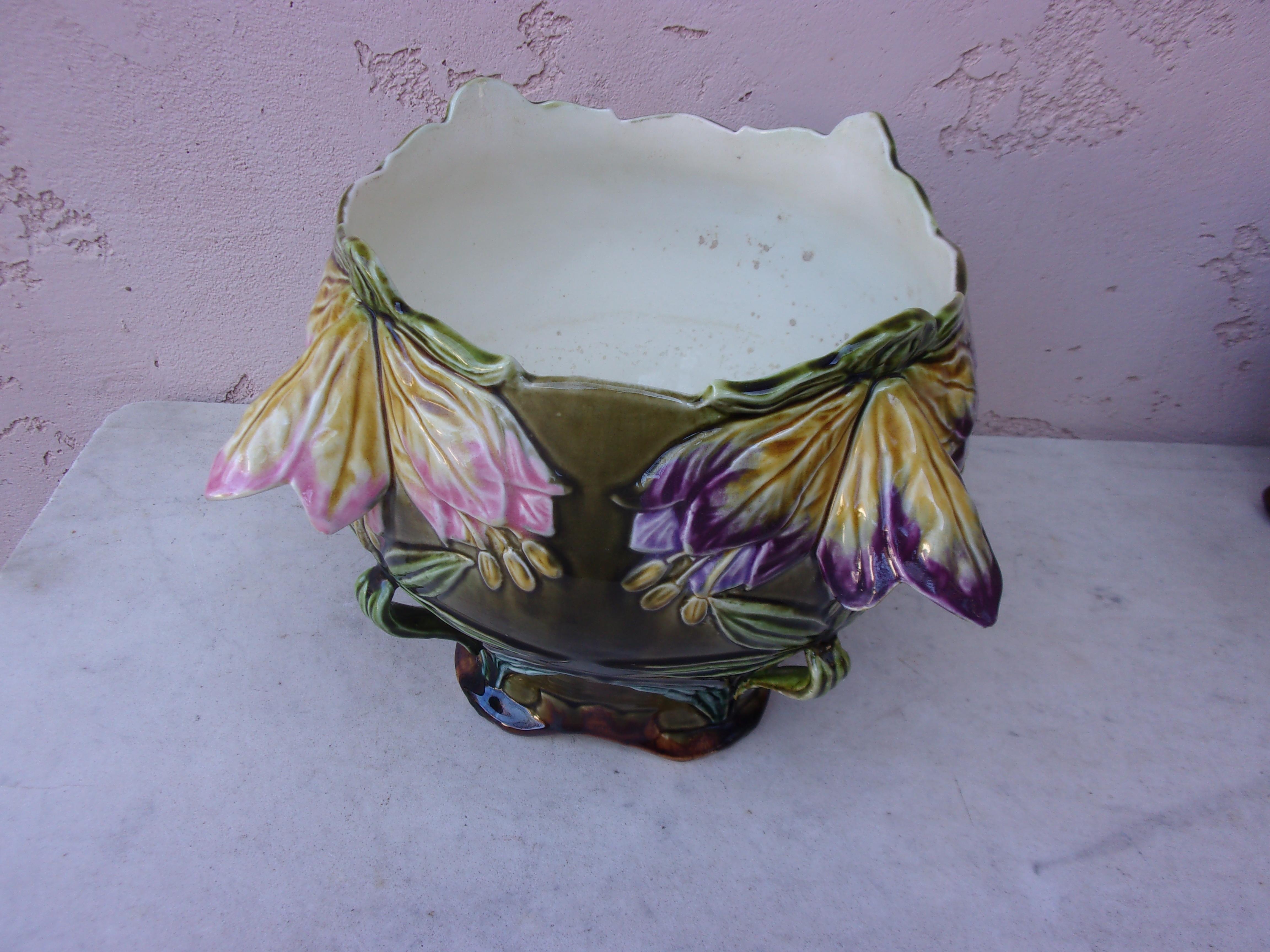 French Majolica Flowers Jardiniere Fives Lille Circa 1890 1