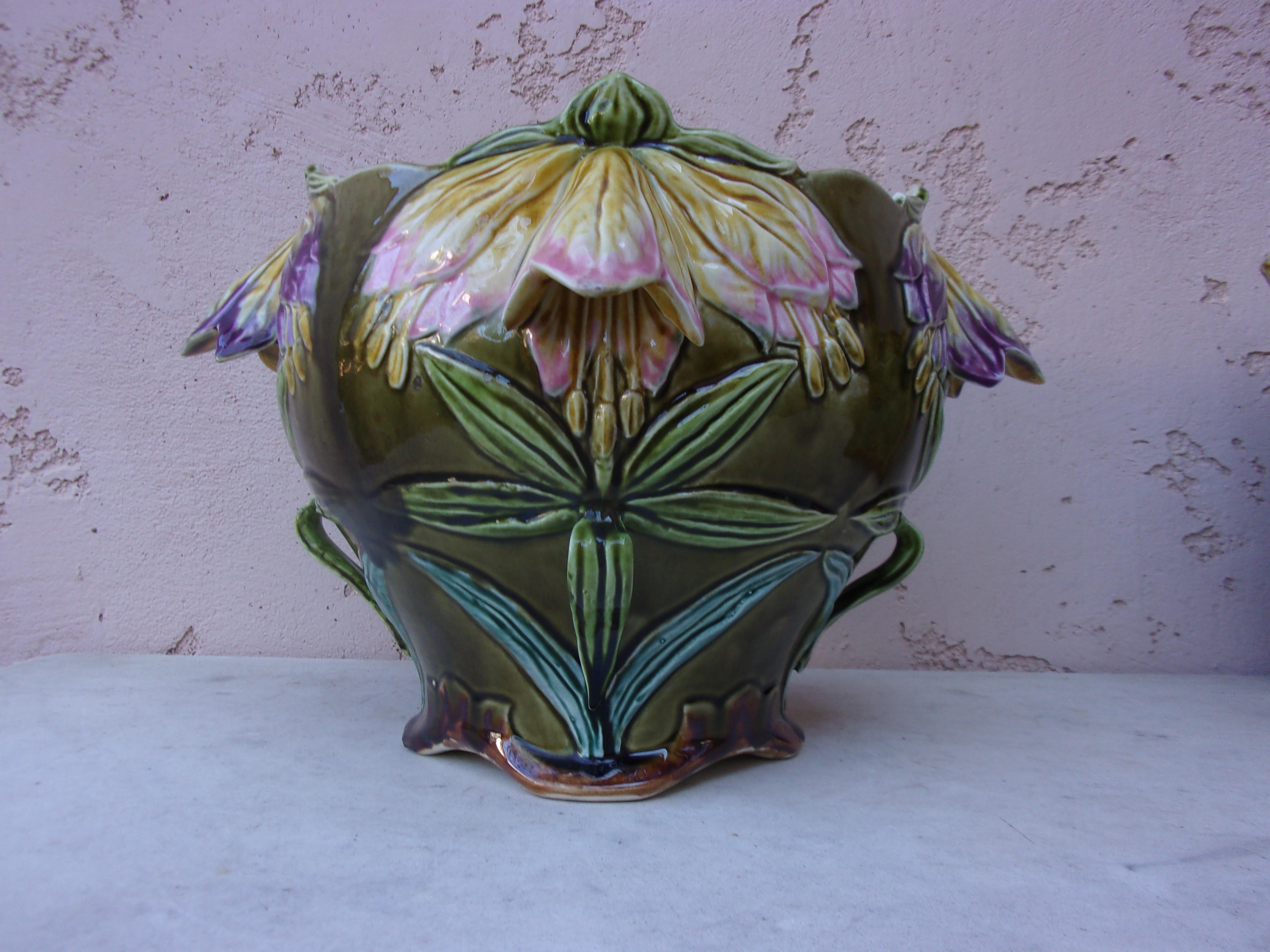 French Majolica Flowers Jardiniere Fives Lille Circa 1890 3