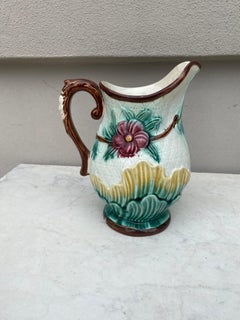French Majolica Flowers Pitcher Circa 1890