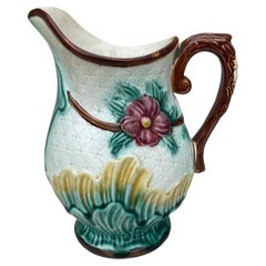 French Majolica Flowers Pitcher Circa 1890