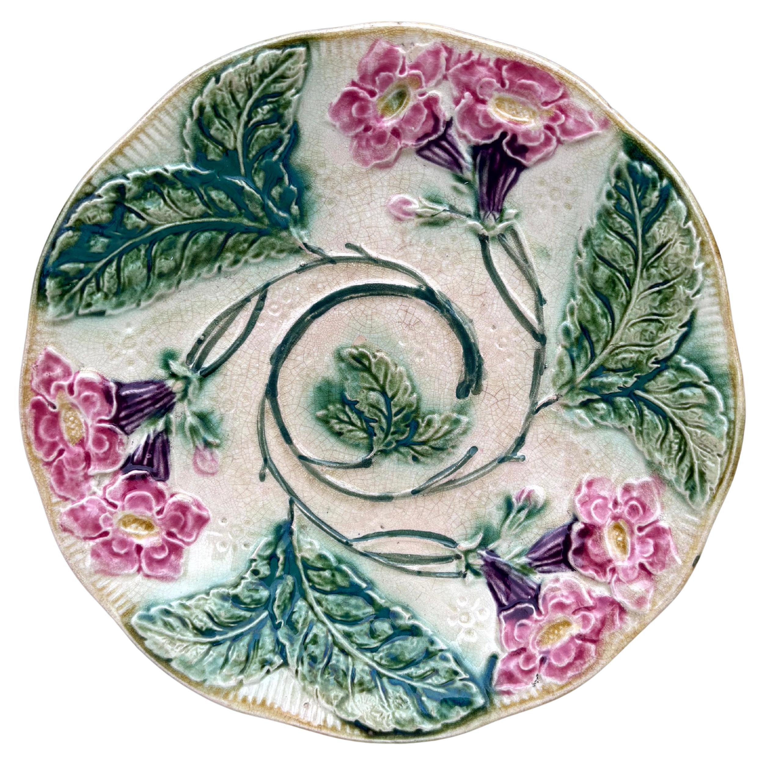 French Majolica Flowers Plate Circa 1890