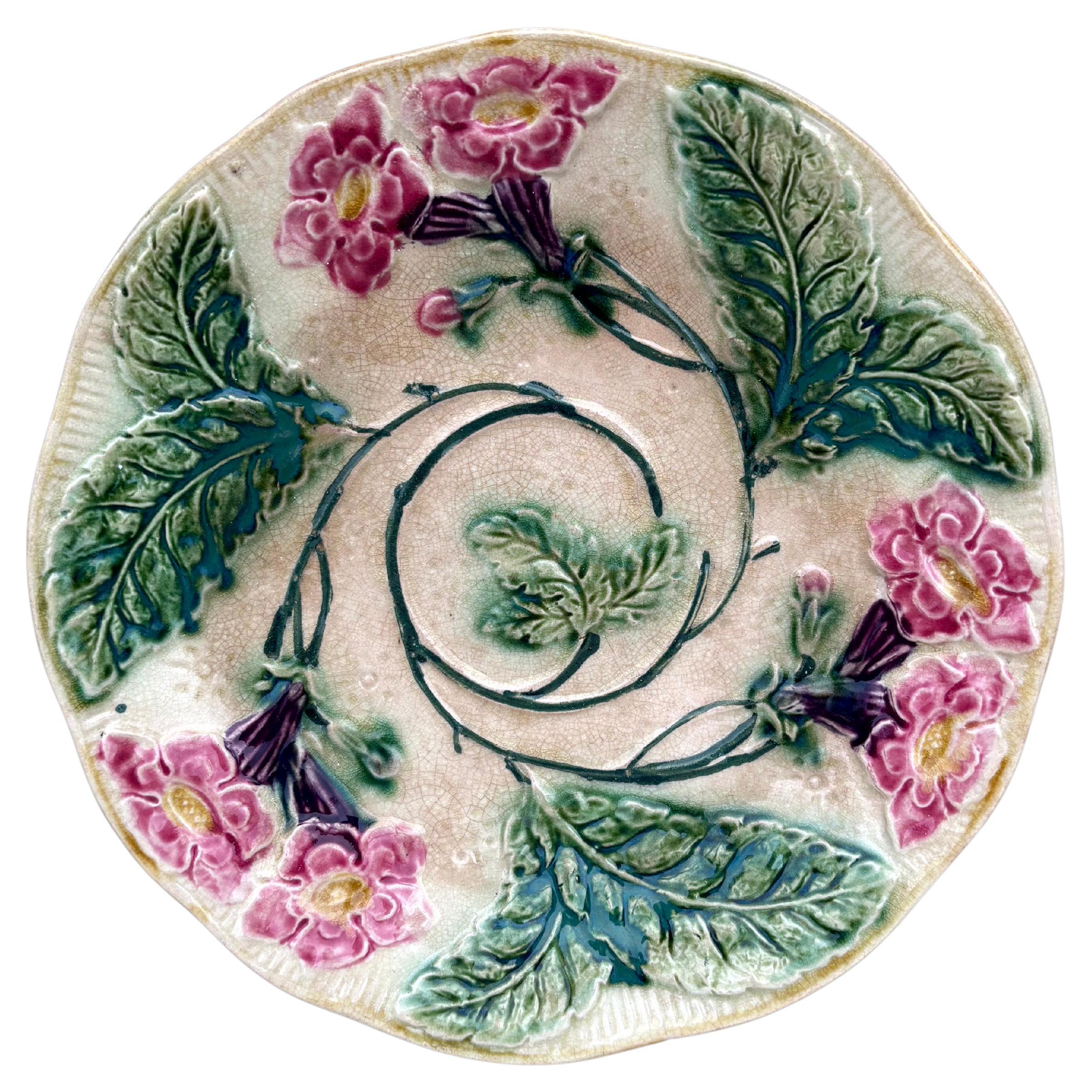 French Majolica Flowers Plate Circa 1890