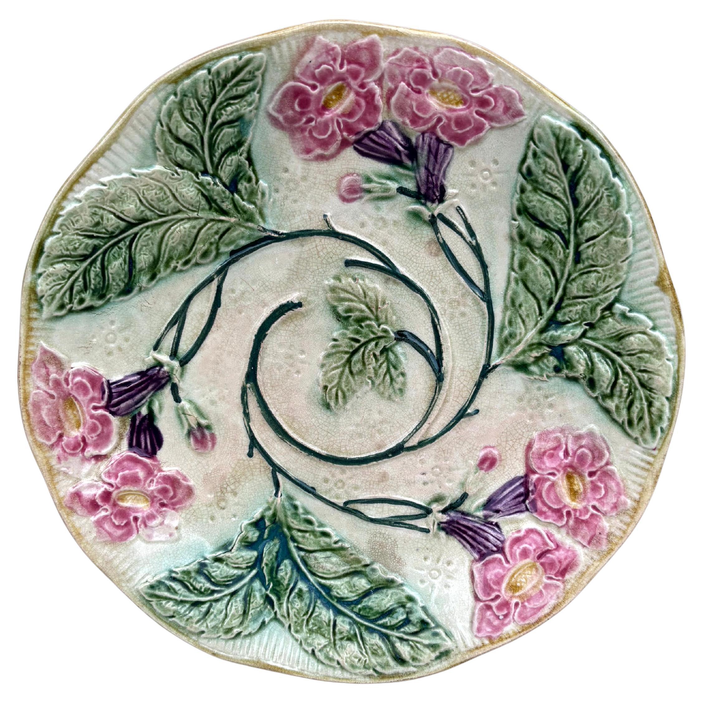 French Majolica Flowers Plate Circa 1890