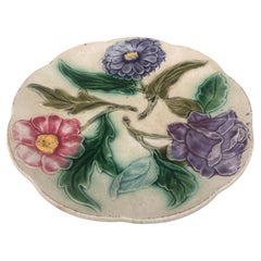 French Majolica Flowers Plate Orchies Circa 1900