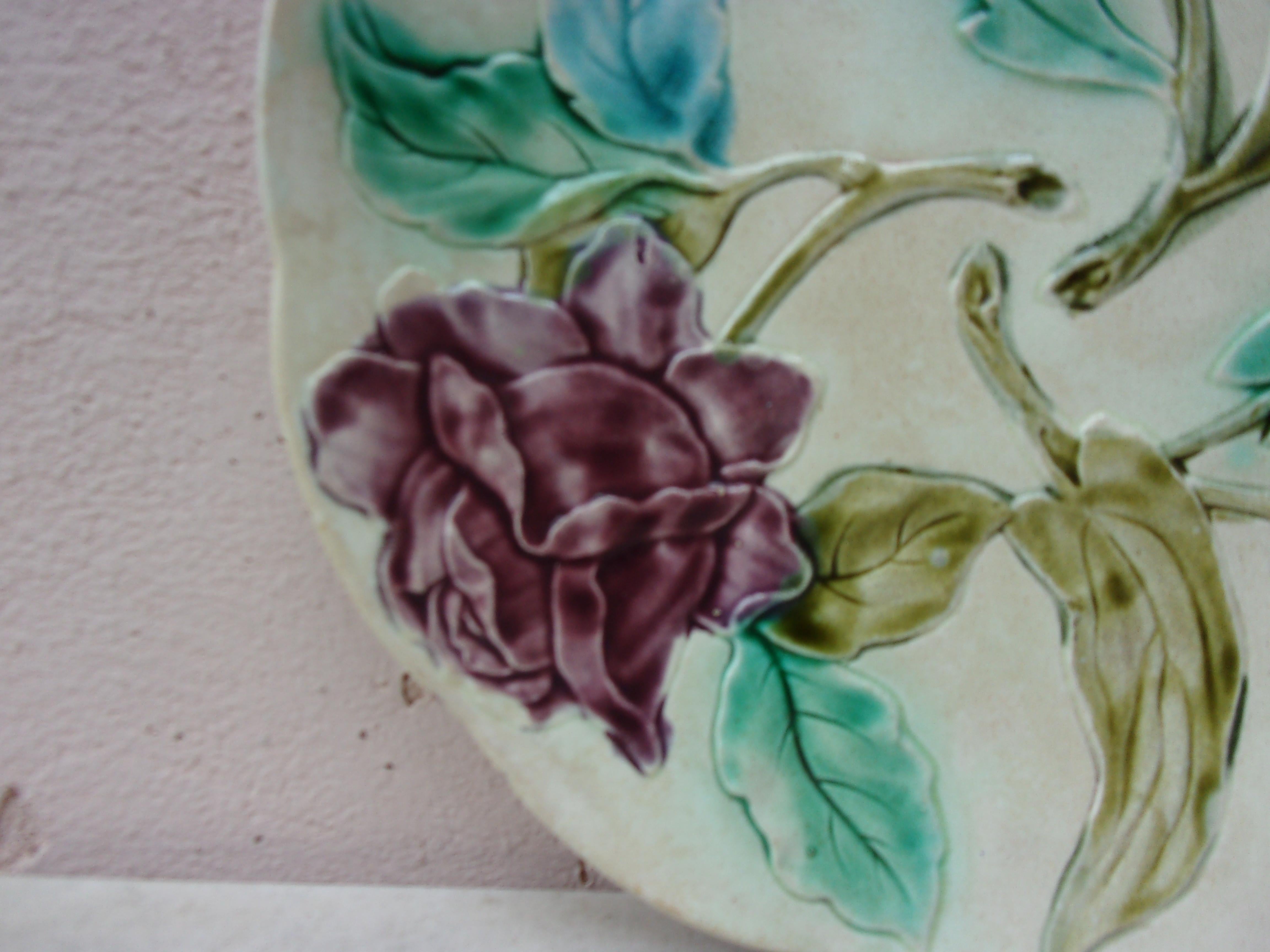French Majolica Flowers Plate Orchies Circa 1900 In Good Condition For Sale In Austin, TX
