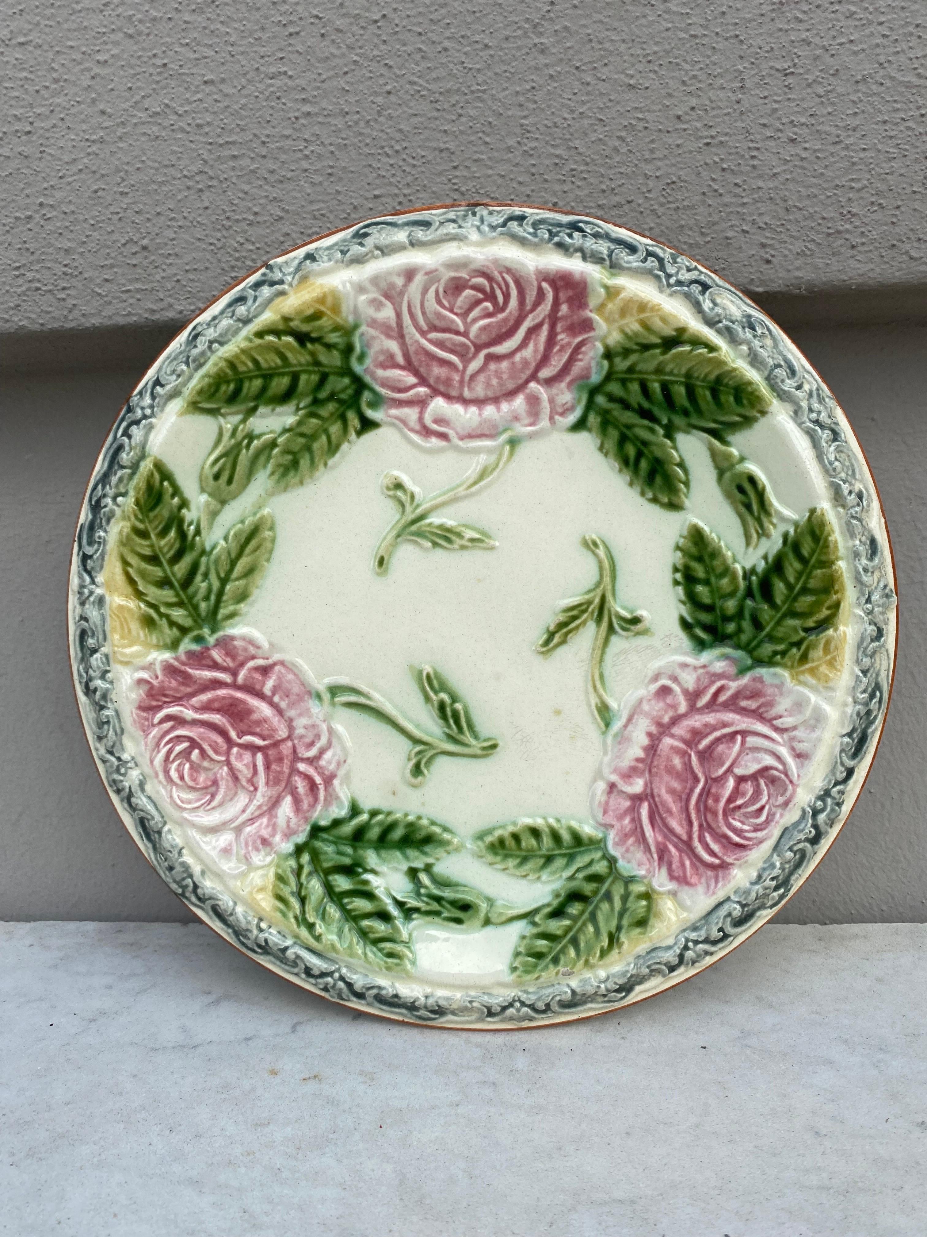 French Majolica Flowers Plate Orchies Circa 1900 In Good Condition In Austin, TX