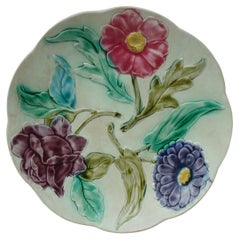 French Majolica Flowers Plate Orchies Circa 1900