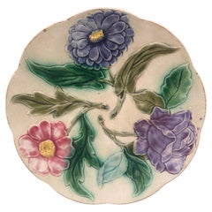 French Majolica Flowers Plate Orchies Circa 1900
