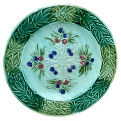 Antique French Majolica Flowers Plate Salins, Circa 1890