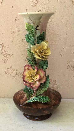 French Majolica Flowers Vase Fives Lille, circa 1880