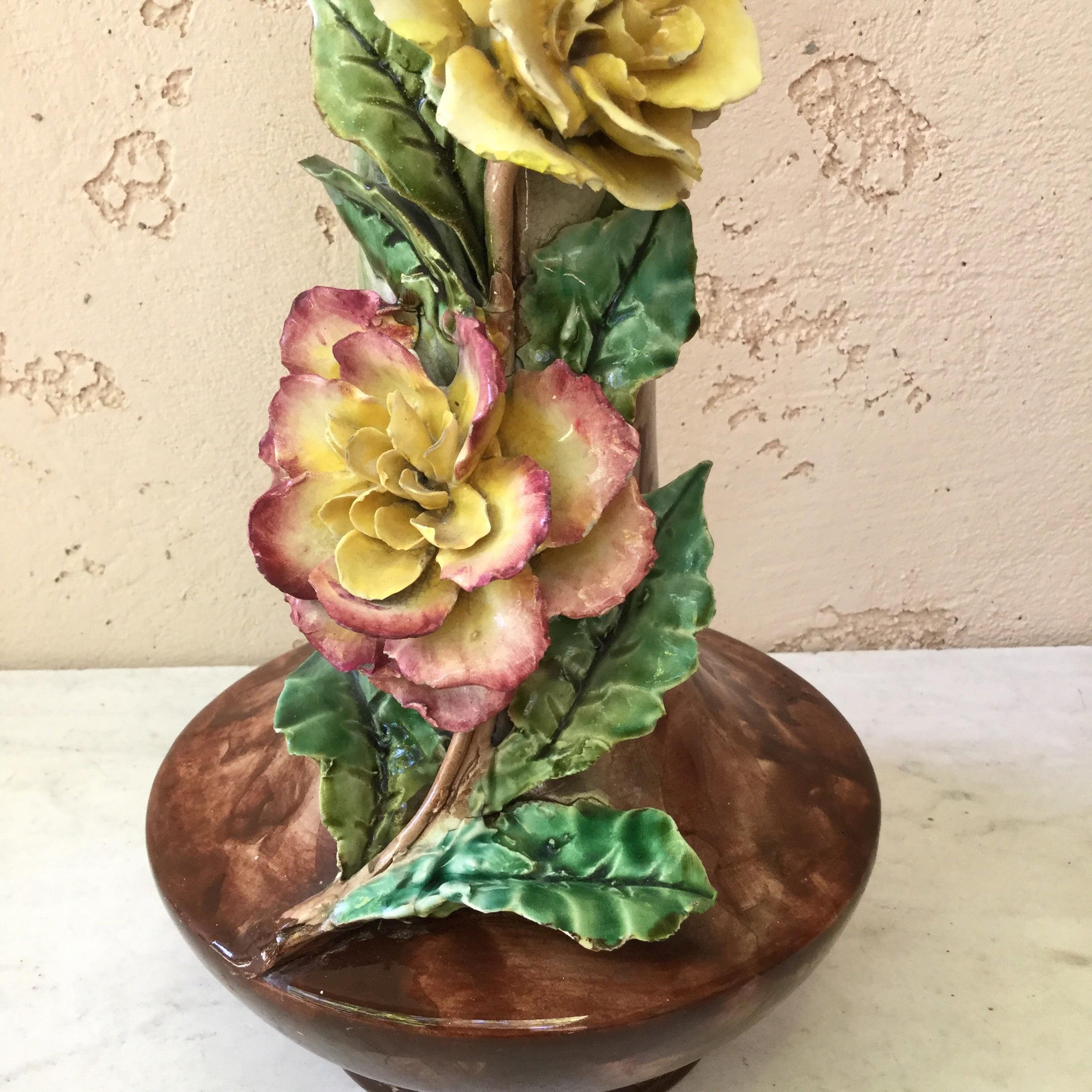 French Majolica Flowers Vase Fives Lille, circa 1880 In Good Condition For Sale In Austin, TX