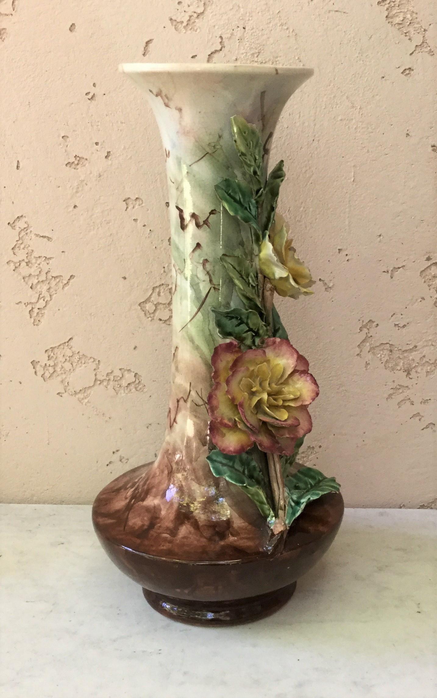 Ceramic French Majolica Flowers Vase Fives Lille, circa 1880 For Sale