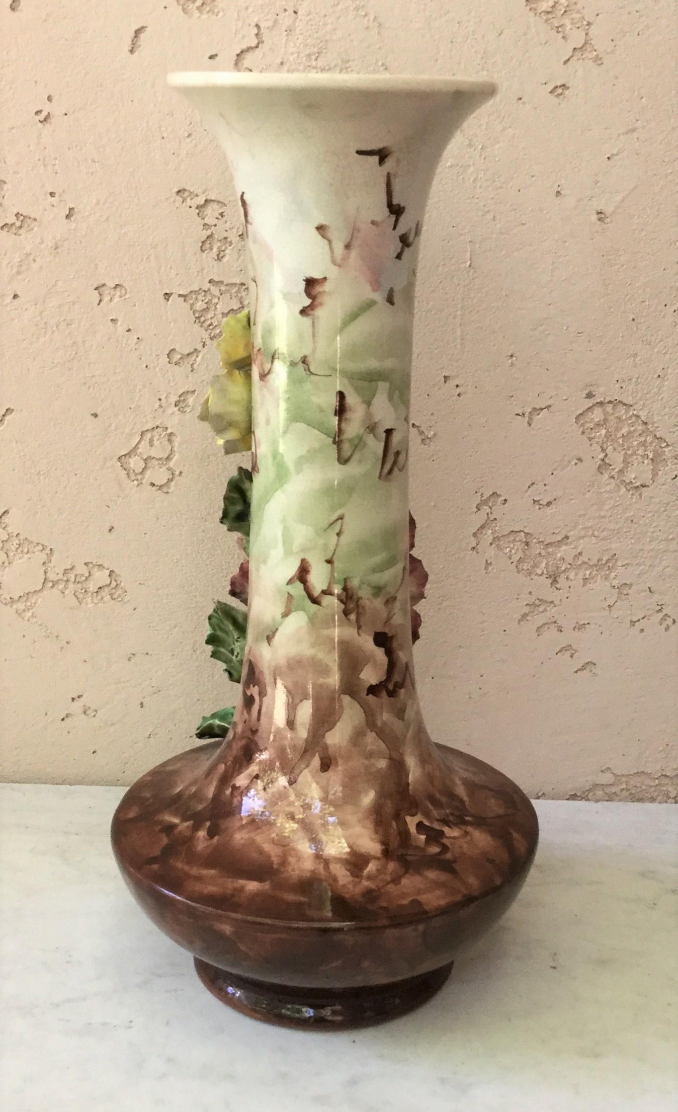 French Majolica Flowers Vase Fives Lille, circa 1880 For Sale 1