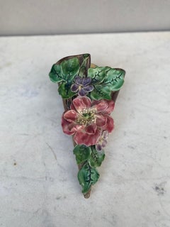French Majolica Flowers Wall Pocket Longchamp, circa 1880