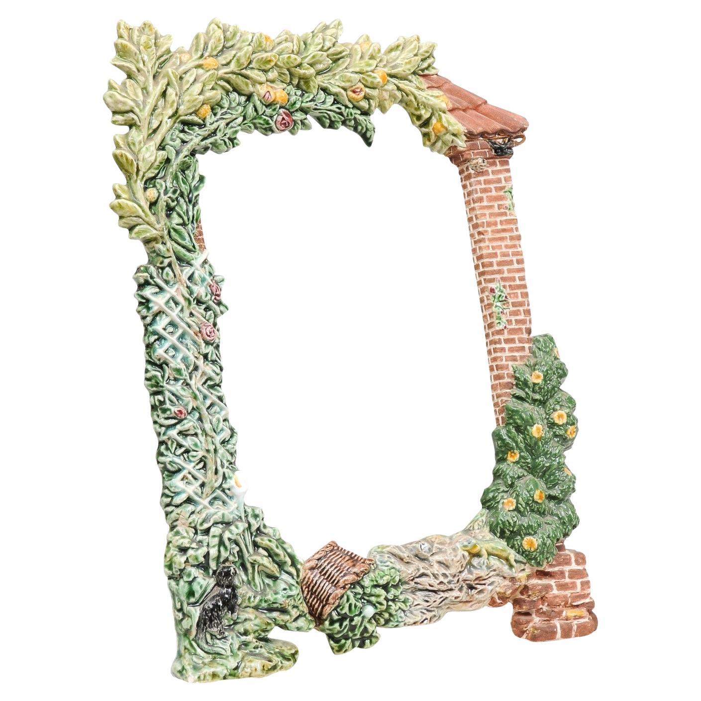 French Majolica Frame Depicting Façade Covered with Foliage and Trellis